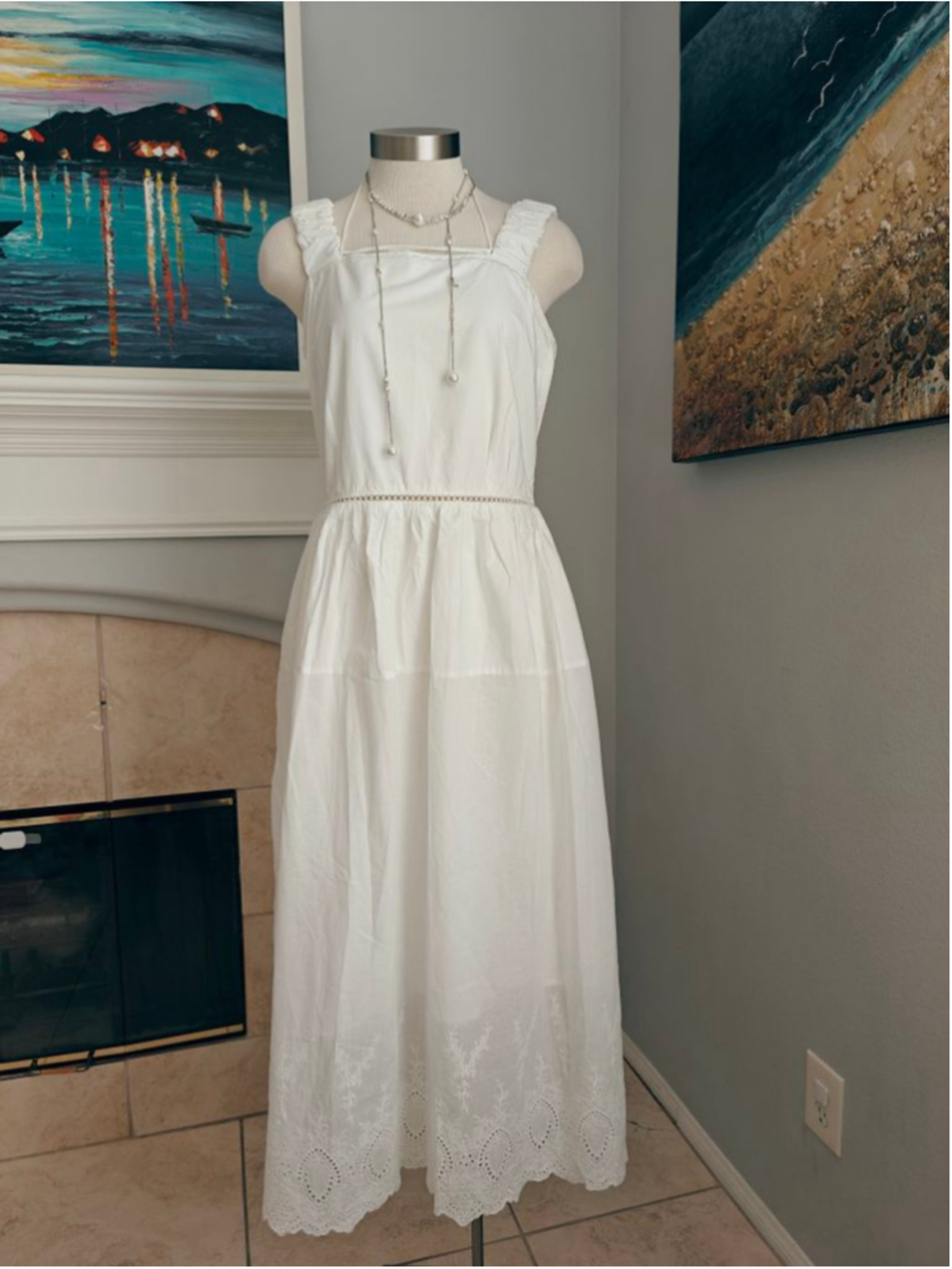Women's COMMON ZHANG White Eyelet Midi Dress